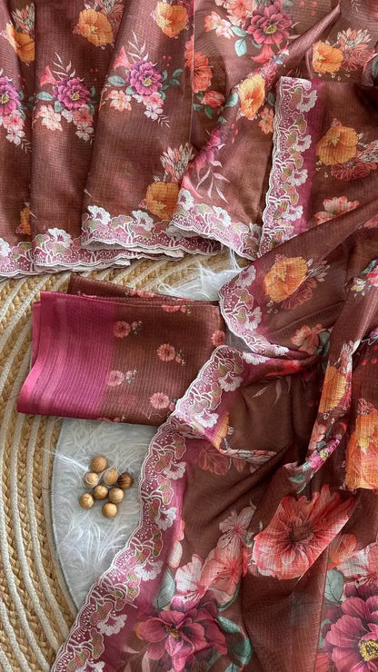 Floral Print Kota Saree