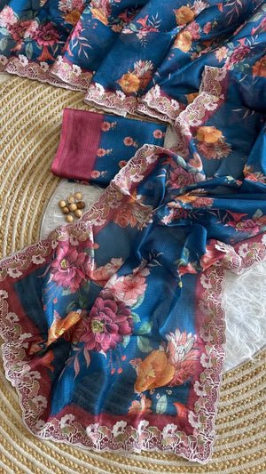 Floral Print Kota Saree