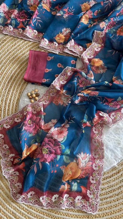 Floral Print Kota Saree
