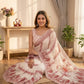 White Faux Georgette Mirror Work Saree