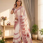 White Faux Georgette Mirror Work Saree