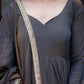 Charcoal Vichitra Silk Anarkali Palazzo Set