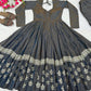 Charcoal Vichitra Silk Anarkali Palazzo Set