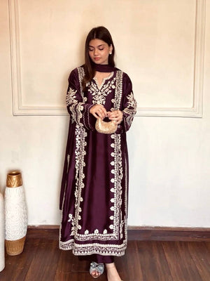 Navy Embroidered Kaftan Suit