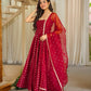Maroon Jacquard Anarkali Suit with Dupatta