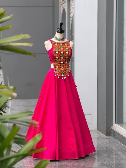 Rani Pink Mirror Work Lehenga Choli