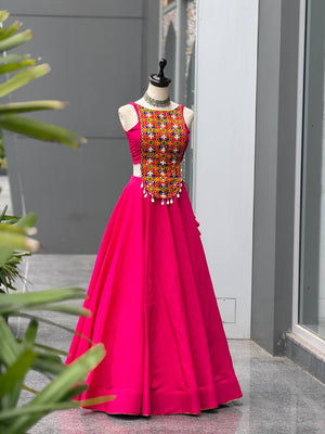 Rani Pink Mirror Work Lehenga Choli