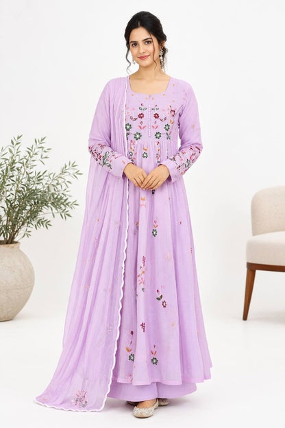 Mul Chanderi Embroidered Anarkali Set