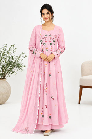 Mul Chanderi Embroidered Anarkali Set