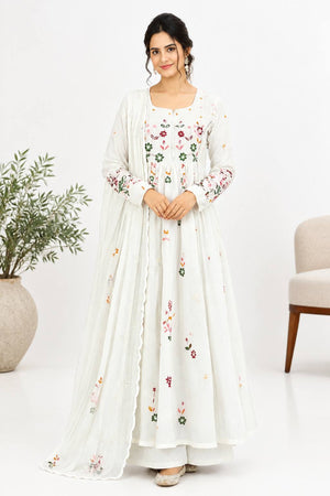 Mul Chanderi Embroidered Anarkali Set