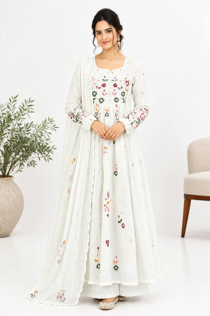 Mul Chanderi Embroidered Anarkali Set