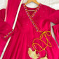 Pink Roman Silk Angrakha Anarkali Set