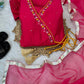 Pink Roman Silk Angrakha Anarkali Set