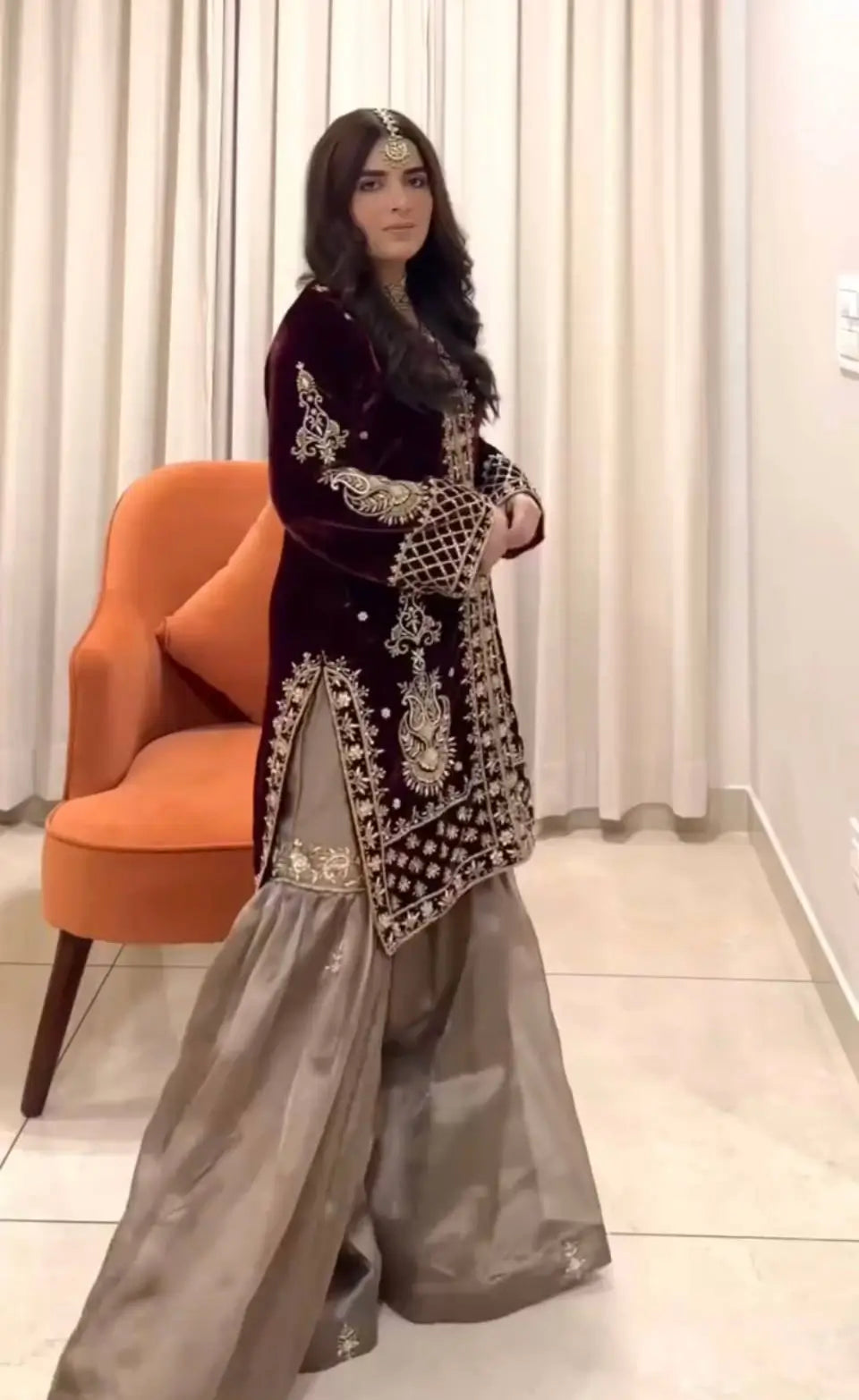 Embroidered Velvet Kurta Sharara Set