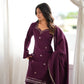 Wine Roman Silk Kurta Palazzo Set