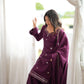 Wine Roman Silk Kurta Palazzo Set