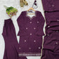 Wine Roman Silk Kurta Palazzo Set