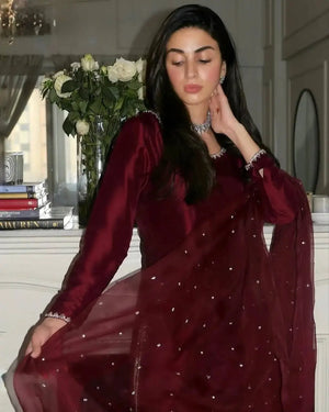Embroidered Tissue Organza Silk Suit Set with Dupatta
