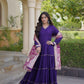 Tiered Rayon Anarkali with Jacquard Dupatta