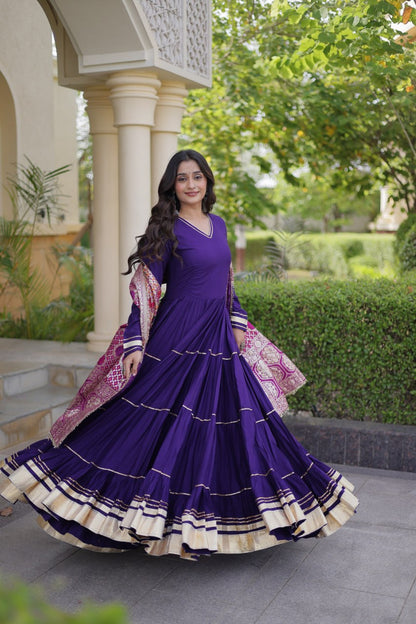Tiered Rayon Anarkali with Jacquard Dupatta