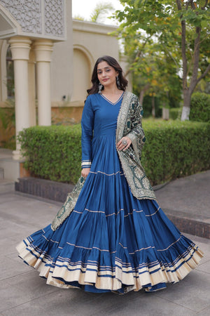 Tiered Rayon Anarkali with Jacquard Dupatta