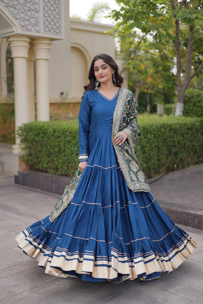 Tiered Rayon Anarkali with Jacquard Dupatta