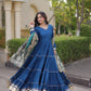 Tiered Rayon Anarkali with Jacquard Dupatta
