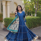 Tiered Rayon Anarkali with Jacquard Dupatta