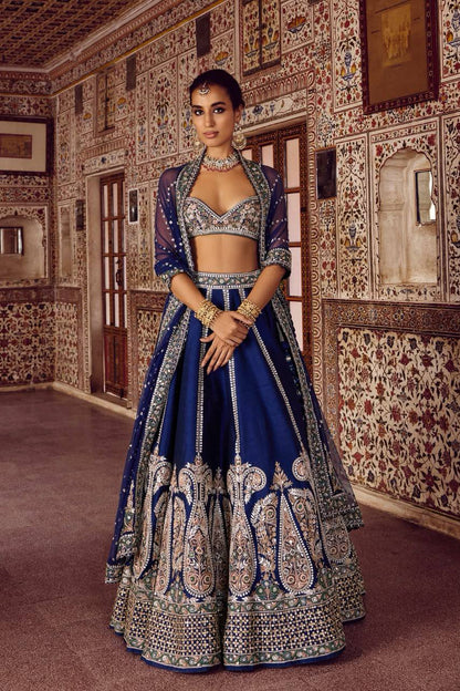 Navy Blue Thai Silk Lehenga with Sequin Work