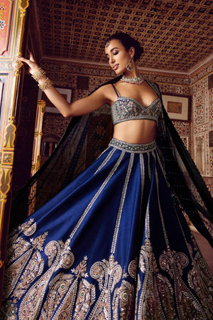 Navy Blue Thai Silk Lehenga with Sequin Work