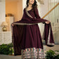 Wine Roman Silk Anarkali with Dupatta