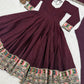 Wine Roman Silk Anarkali with Dupatta