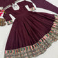 Wine Roman Silk Anarkali with Dupatta