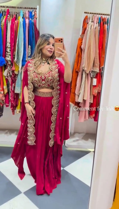 Embroidered Crepe Sharara Set with Shrug