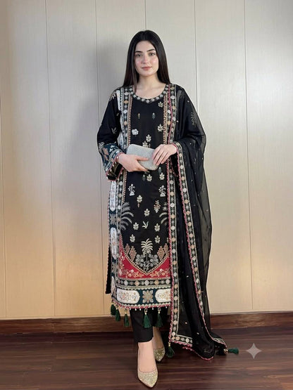 Ivory Sequin Applique Kaftan Set