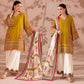 Mustard Embroidered Cotton Kurta Palazzo Set