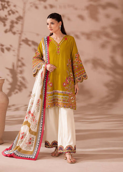 Mustard Embroidered Cotton Kurta Palazzo Set