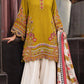 Mustard Embroidered Cotton Kurta Palazzo Set