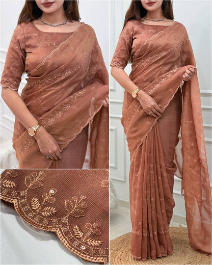 Tone-on-Tone Embroidered Zari Silk Saree