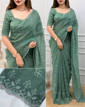 Tone-on-Tone Embroidered Zari Silk Saree