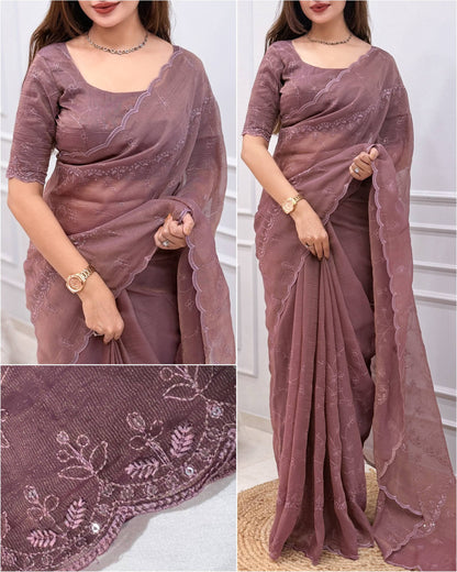 Tone-on-Tone Embroidered Zari Silk Saree