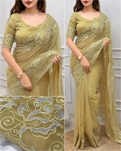 Rose Zari Embroidered Shimmer Silk Saree