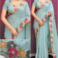 Floral Embroidered Pastel Chiffon Saree