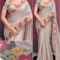 Floral Embroidered Pastel Chiffon Saree