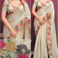 Floral Embroidered Pastel Chiffon Saree