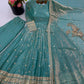Teal Shimmer Silk Sequin Anarkali Set