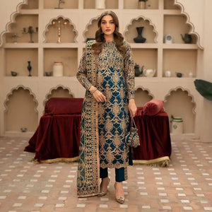 Embroidered Faux Georgette Suit Set with Dupatta