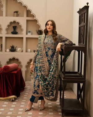 Embroidered Faux Georgette Suit Set with Dupatta