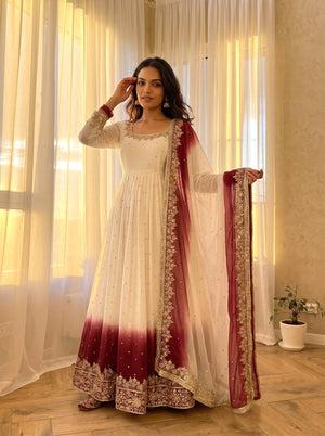 Ivory Ombre Sequin Anarkali Gown Set