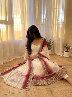 Ivory Ombre Sequin Anarkali Gown Set